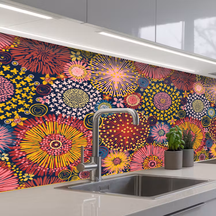 Bloemen - Patroon - Lijn keuken achterwand 2 middel 871 -3d_schuin