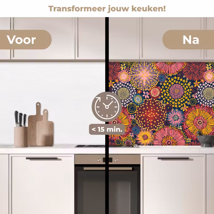 Bloemen - Patroon - Lijn keuken achterwand 2 middel 871 -voor-na2_NL