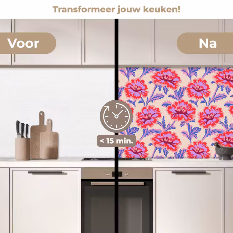 Bloemen - Patroon - Meerkleurig keuken achterwand 2 middel 871 -voor-na2_NL