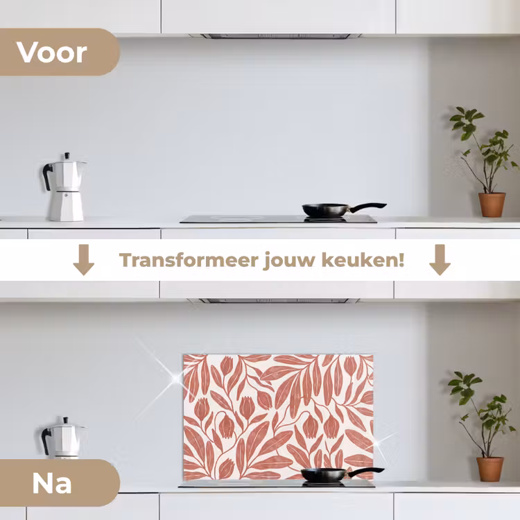 Bloemen - Patroon - Modern - Natuur - Bruin keuken achterwand spatscherm klein -voor_na_NL
