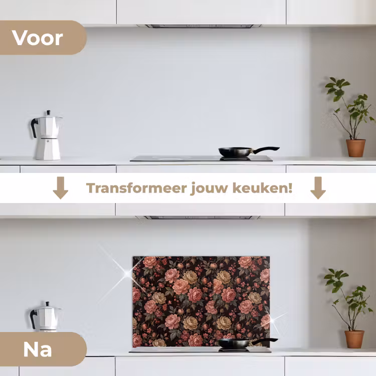 Bloemen - Patroon - Natuur - Vintage - Roze keuken achterwand spatscherm klein -voor_na_NL
