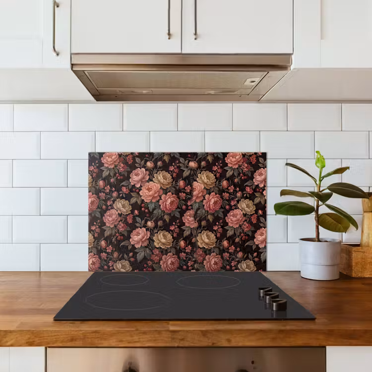 Bloemen - Patroon - Natuur - Vintage - Roze keuken achterwand spatscherm klein -sfeer2