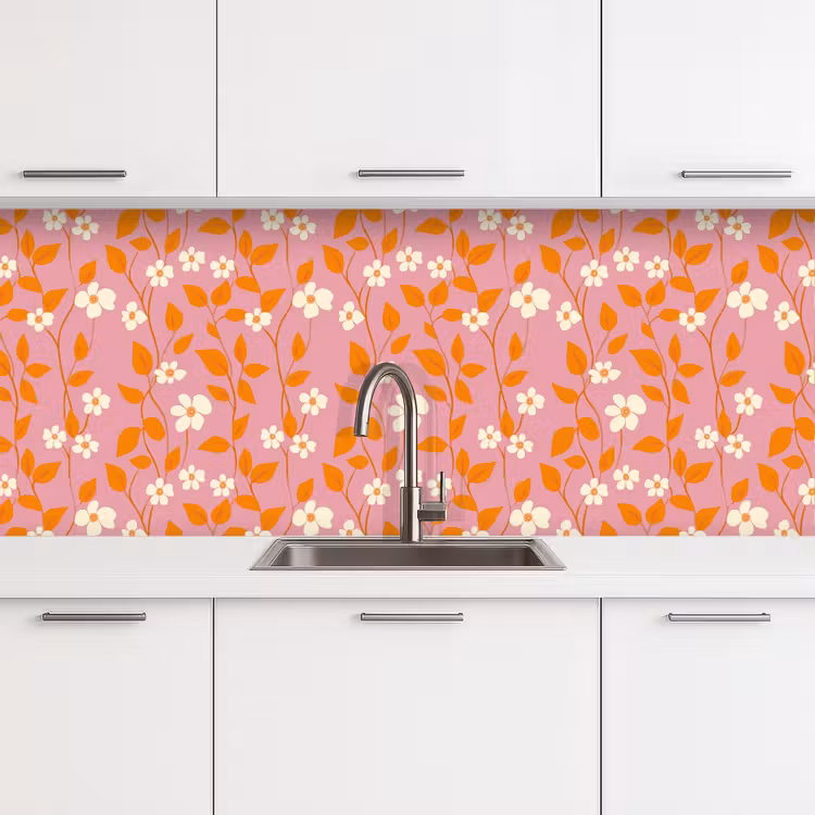 Bloemen - Patroon - Oranje keuken achterwand 2 middel 871 -3d