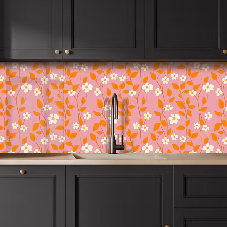 Bloemen - Patroon - Oranje keuken achterwand 2 middel 871 -sfeer1