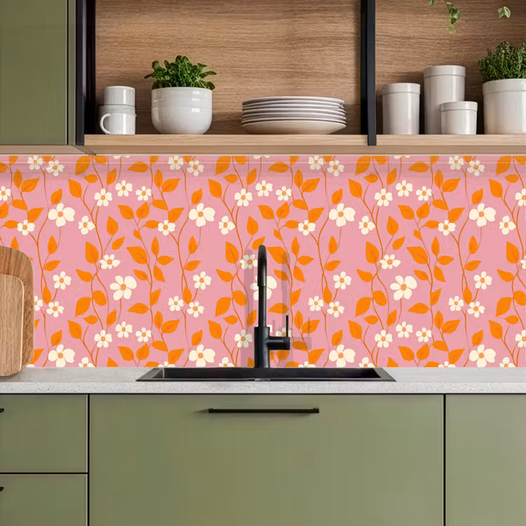 Bloemen - Patroon - Oranje keuken achterwand 2 middel 871 -sfeer3