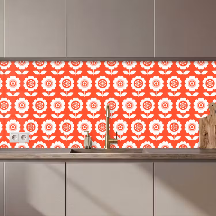 Bloemen - Patroon - Rood keuken achterwand 2 middel 871 zz_3dshopping
