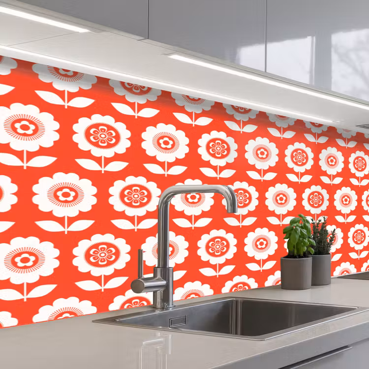 Bloemen - Patroon - Rood keuken achterwand 2 middel 871 -3d_schuin