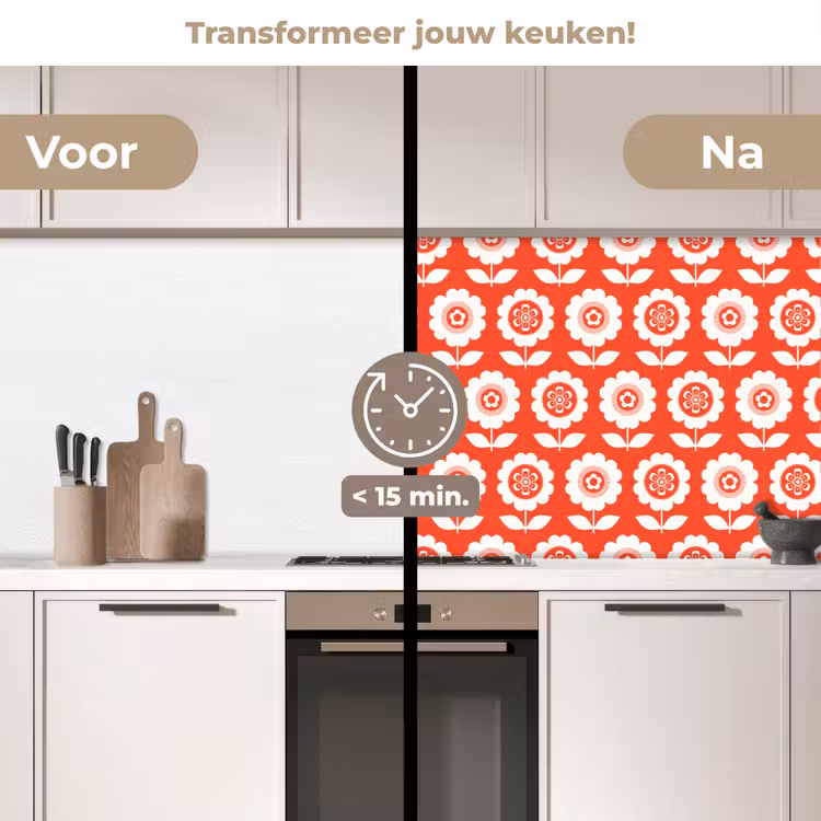 Bloemen - Patroon - Rood keuken achterwand 2 middel 871 -voor-na2_NL