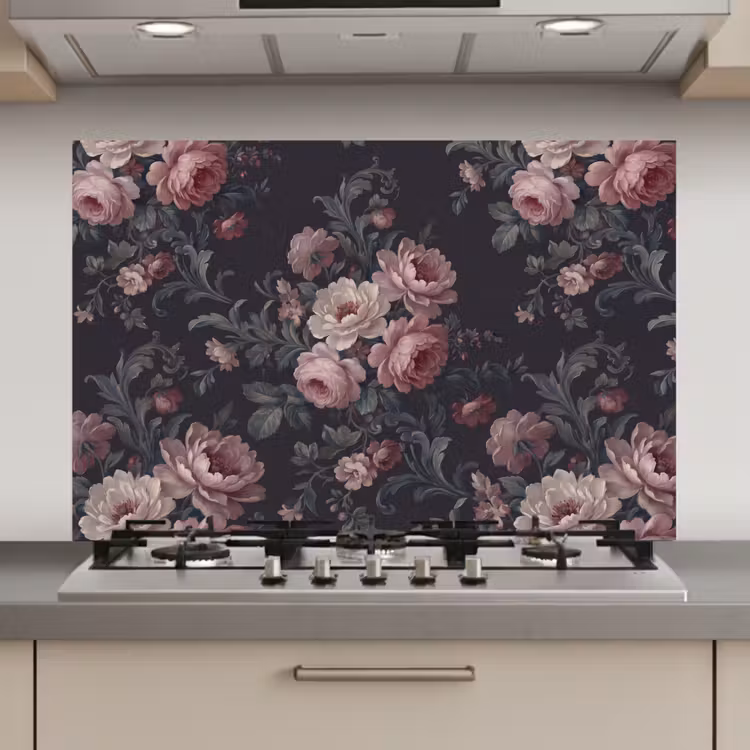 Bloemen - Patroon - Sierlijk - Roze - Donker keuken achterwand spatscherm klein -3d_website