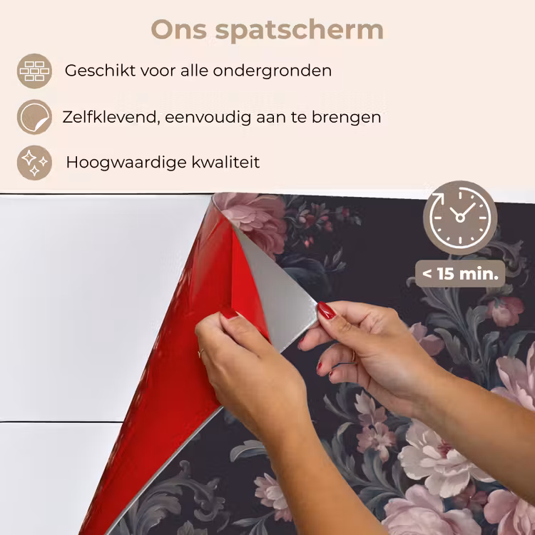 Bloemen - Patroon - Sierlijk - Roze - Donker keuken achterwand spatscherm klein -spatscherm_NL