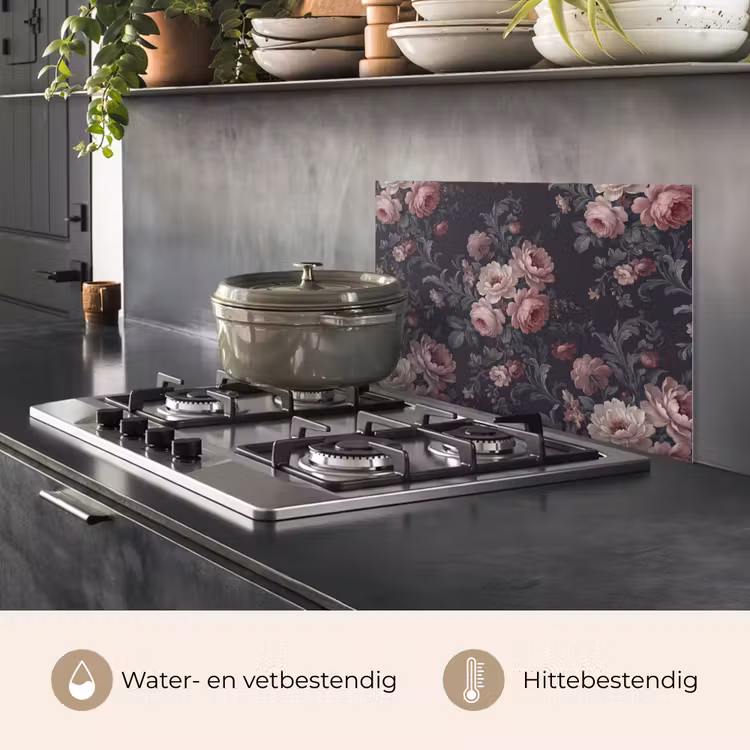 Bloemen - Patroon - Sierlijk - Roze - Donker keuken achterwand spatscherm klein -usp_NL