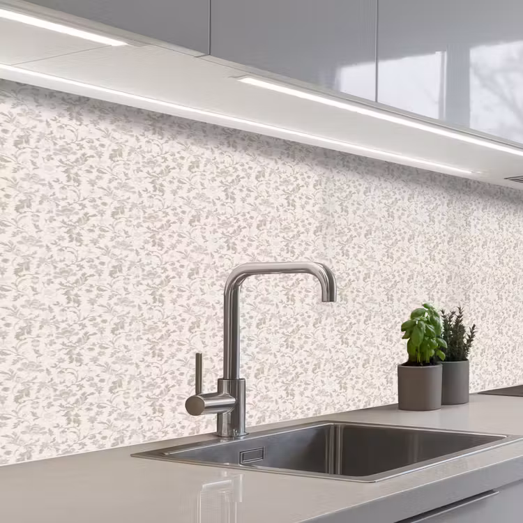 Bloemen - Patroon - Taupe keuken achterwand 2 middel 871 -3d_schuin