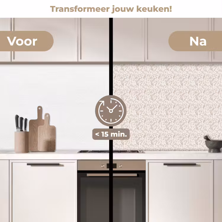 Bloemen - Patroon - Taupe keuken achterwand 2 middel 871 -voor-na2_NL