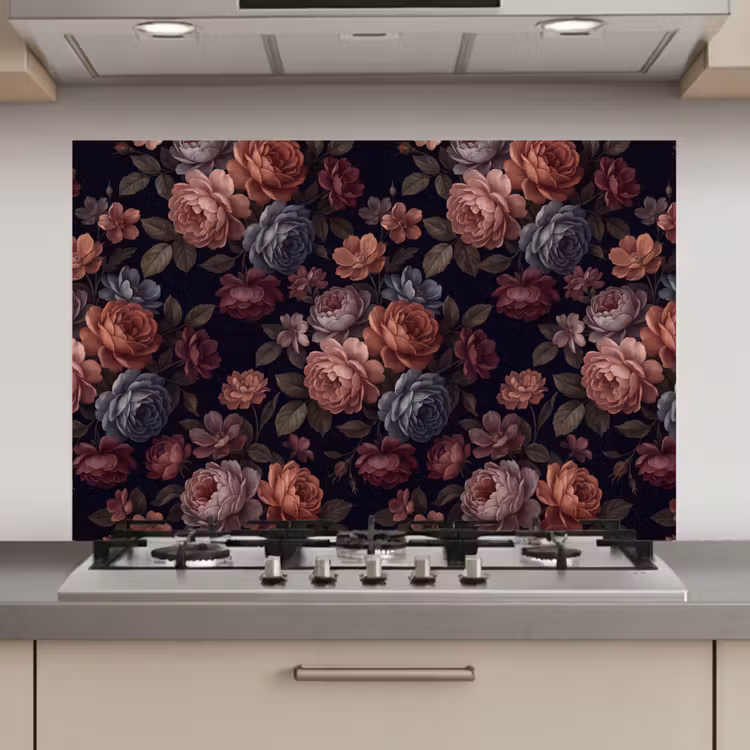 Bloemen - Patroon - Vintage - Donker - Roze keuken achterwand spatscherm klein -3d_website