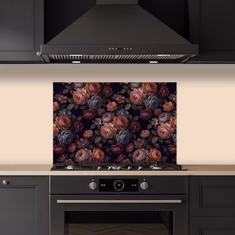 Bloemen - Patroon - Vintage - Donker - Roze keuken achterwand spatscherm klein -sfeer1