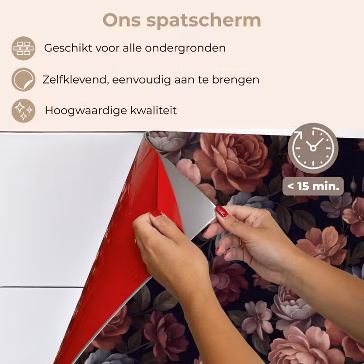 Bloemen - Patroon - Vintage - Donker - Roze keuken achterwand spatscherm klein -spatscherm_NL
