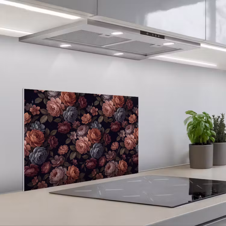 Bloemen - Patroon - Vintage - Donker - Roze keuken achterwand spatscherm klein -3d_schuin