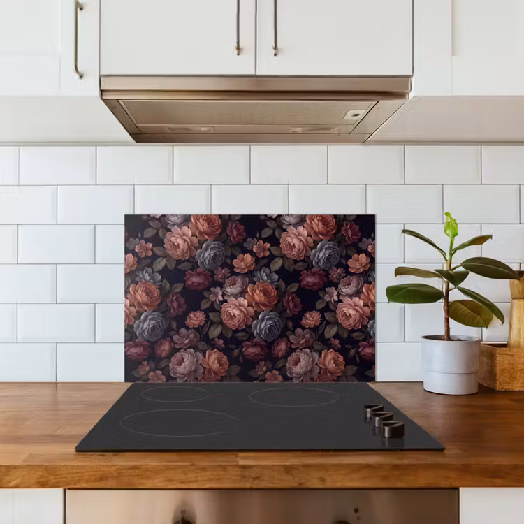 Bloemen - Patroon - Vintage - Donker - Roze keuken achterwand spatscherm klein -sfeer2