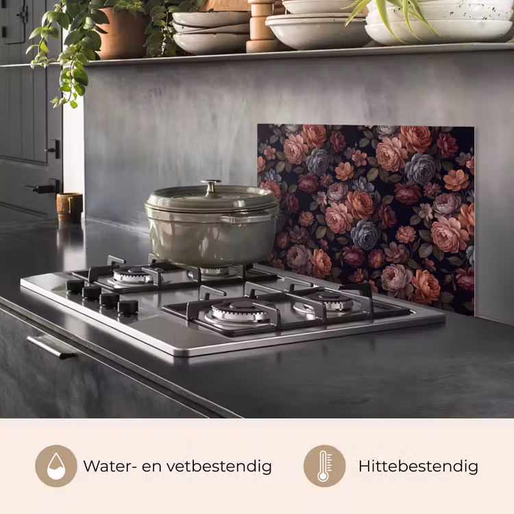 Bloemen - Patroon - Vintage - Donker - Roze keuken achterwand spatscherm klein -usp_NL