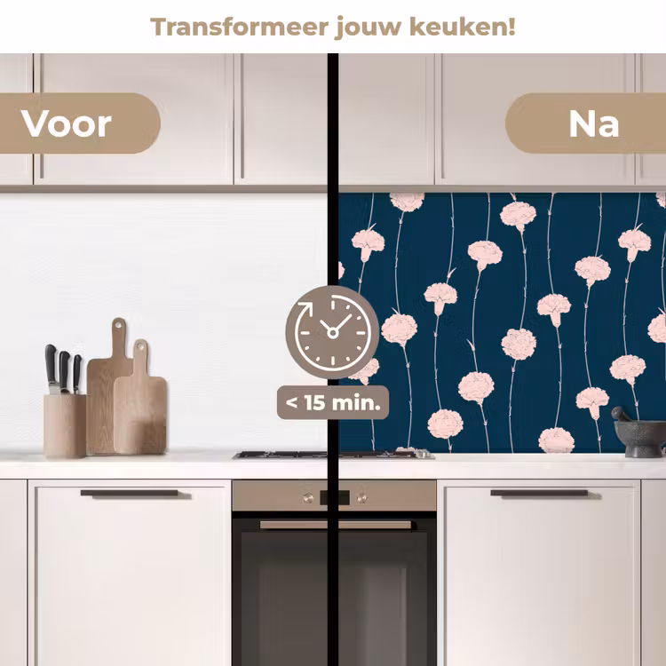 Bloemen - Pioenroos - Patronen - Pastel keuken achterwand 2 middel 871 -voor-na2_NL