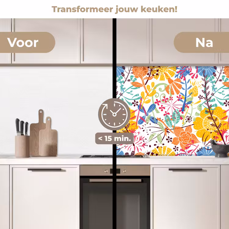 Bloemen - Planten - Regenboog - Patronen keuken achterwand 2 middel 871 -voor-na2_NL