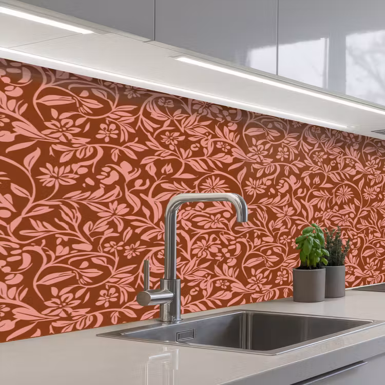 Bloemen - Print - Roze keuken achterwand 2 middel 871 -3d_schuin
