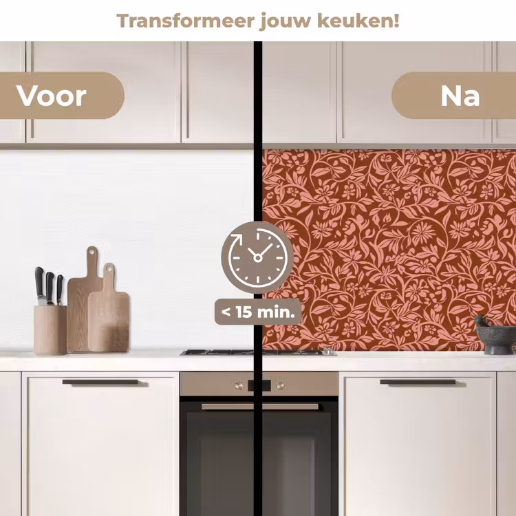 Bloemen - Print - Roze keuken achterwand 2 middel 871 -voor-na2_NL