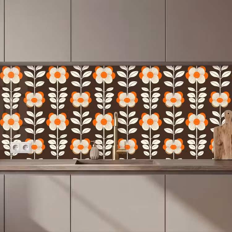 Bloemen - Retro - Bruin keuken achterwand 2 middel 871 zz_3dshopping