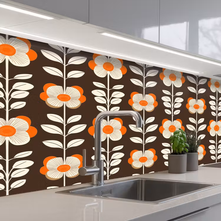 Bloemen - Retro - Bruin keuken achterwand 2 middel 871 -3d_schuin