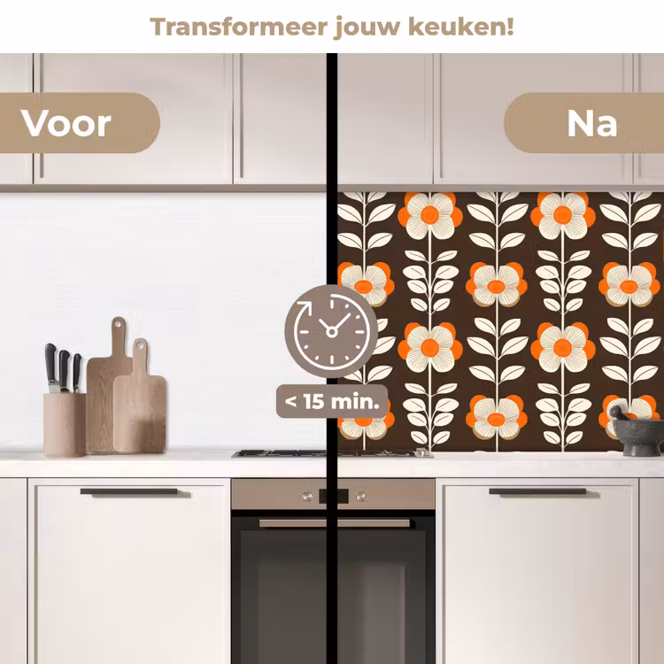 Bloemen - Retro - Bruin keuken achterwand 2 middel 871 -voor-na2_NL