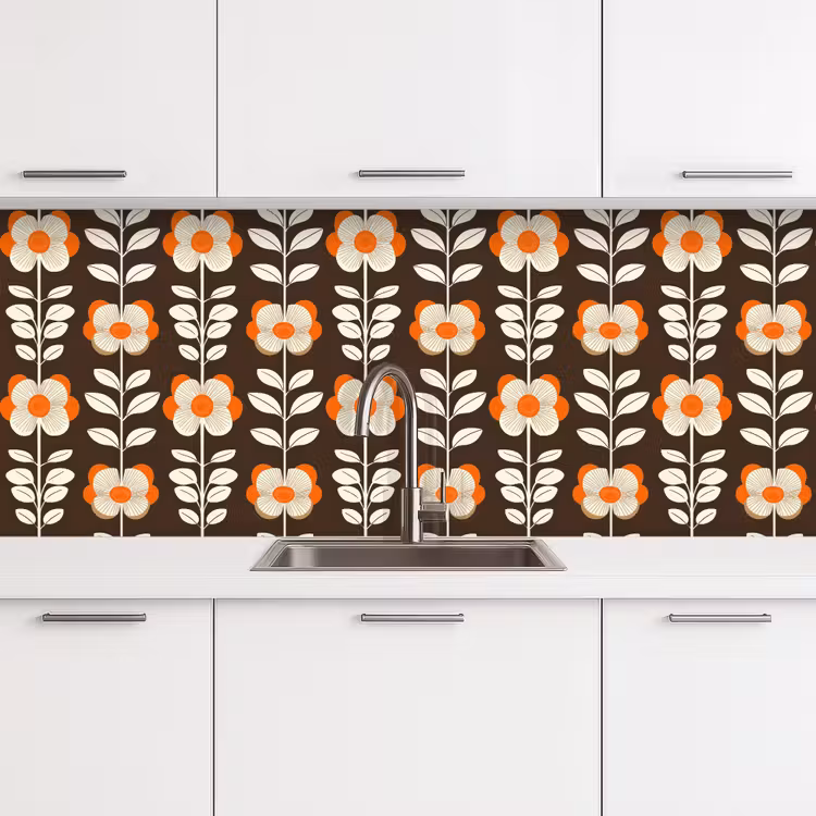 Bloemen - Retro - Bruin keuken achterwand 2 middel 871 -3d