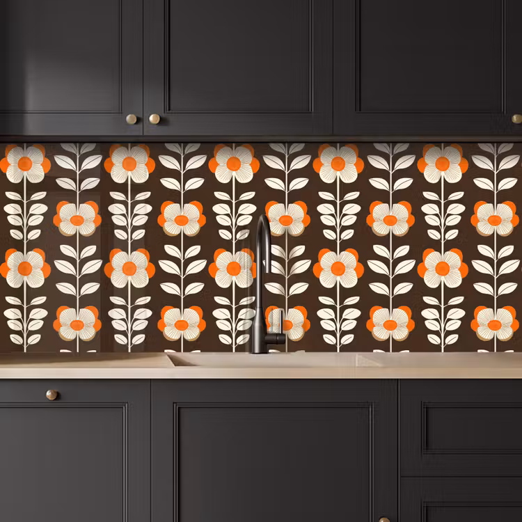 Bloemen - Retro - Bruin keuken achterwand 2 middel 871 -sfeer1