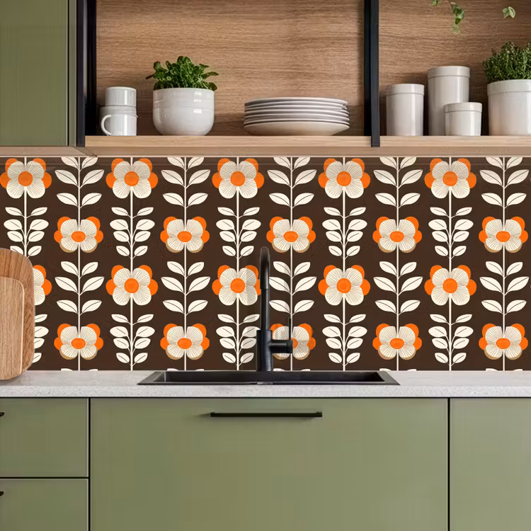 Bloemen - Retro - Bruin keuken achterwand 2 middel 871 -sfeer3