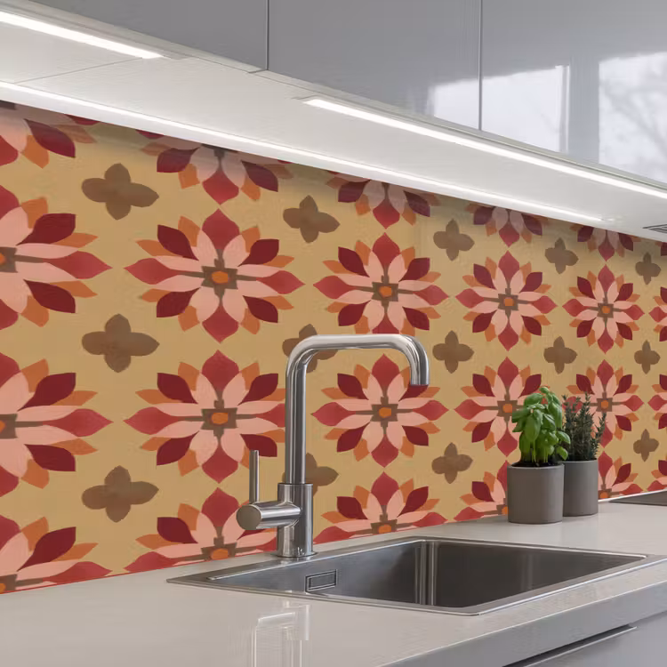 Bloemen - Retro - Groen keuken achterwand 2 middel 871 -3d_schuin