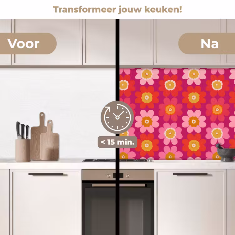 Bloemen - Retro - Kleurrijk keuken achterwand 2 middel 871 -voor-na2_NL