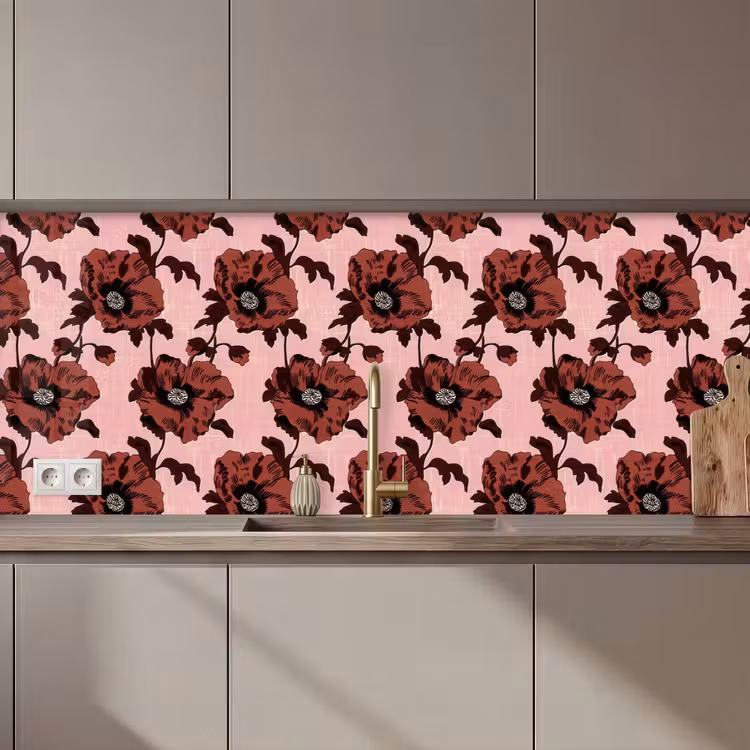 Bloemen - Retro - Rood keuken achterwand 2 middel 871 zz_3dshopping