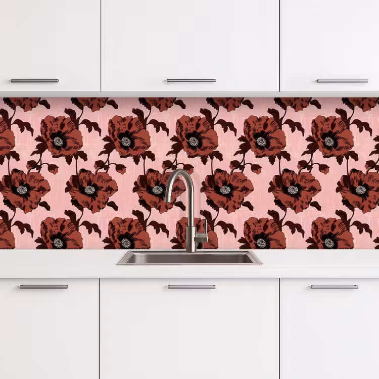 Bloemen - Retro - Rood keuken achterwand 2 middel 871 -3d