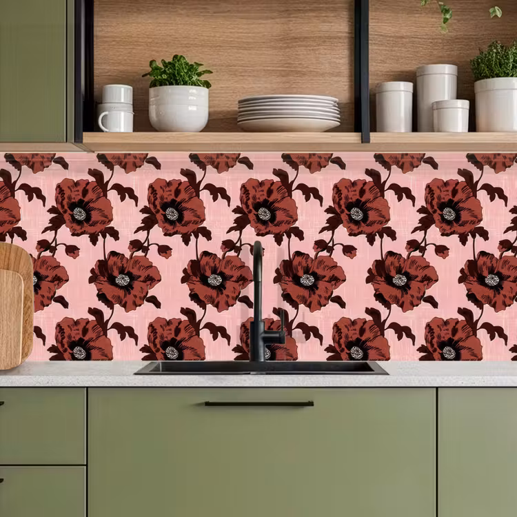 Bloemen - Retro - Rood keuken achterwand 2 middel 871 -sfeer3