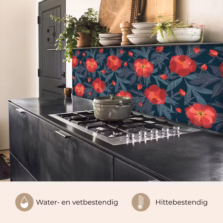 Bloemen - Rood - Bladeren - Patronen keuken achterwand 2 middel 871 -usp_NL