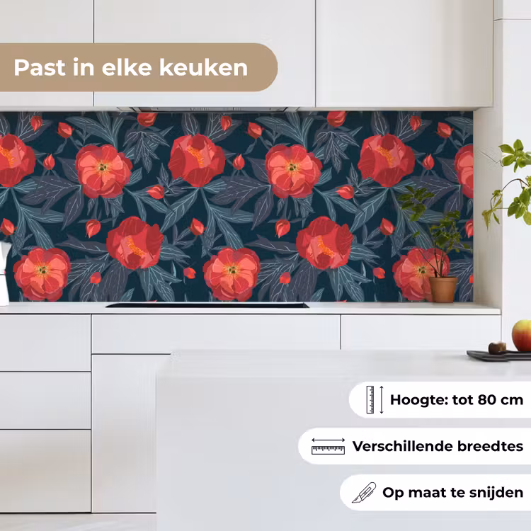 Bloemen - Rood - Bladeren - Patronen keuken achterwand 2 middel 871 -sfeer4_NL