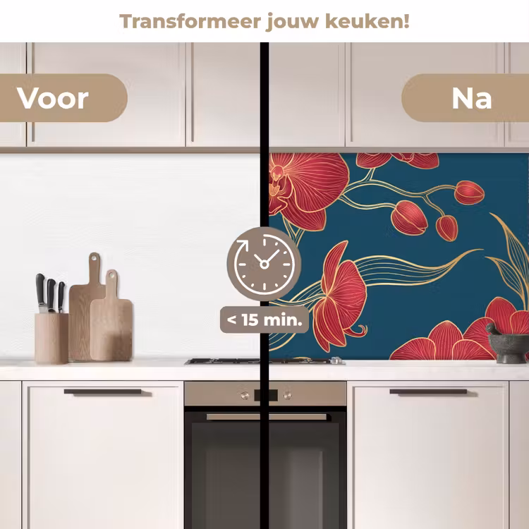 Keuken achterwand - Bloemen - Rood - Goud - Bloemen - Rood - Goud keuken achterwand 2 middel