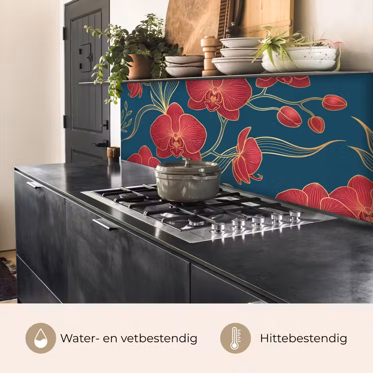 Keuken achterwand - Bloemen - Rood - Goud - Bloemen - Rood - Goud keuken achterwand 2 middel