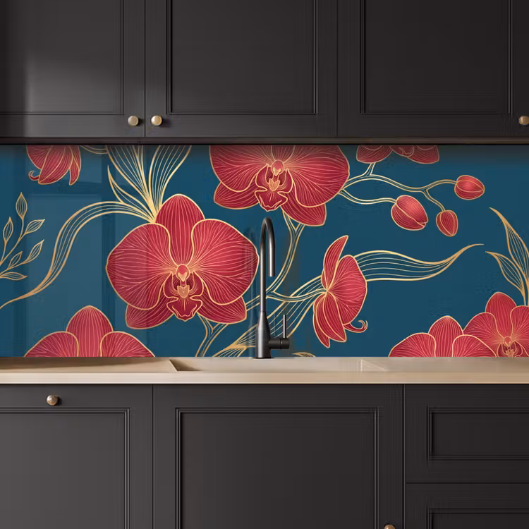 Keuken achterwand - Bloemen - Rood - Goud - Bloemen - Rood - Goud keuken achterwand 2 middel