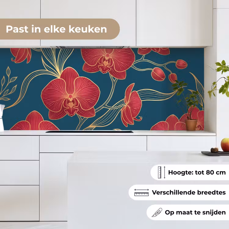 Keuken achterwand - Bloemen - Rood - Goud - Bloemen - Rood - Goud keuken achterwand 2 middel