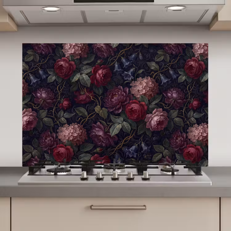 Bloemen - Rood - Klassiek - Donker - Patroon keuken achterwand spatscherm klein -3d_website