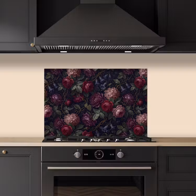 Bloemen - Rood - Klassiek - Donker - Patroon keuken achterwand spatscherm klein -sfeer1