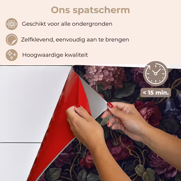 Bloemen - Rood - Klassiek - Donker - Patroon keuken achterwand spatscherm klein -spatscherm_NL