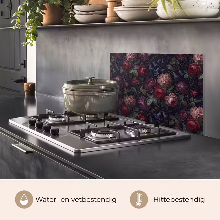 Bloemen - Rood - Klassiek - Donker - Patroon keuken achterwand spatscherm klein -usp_NL