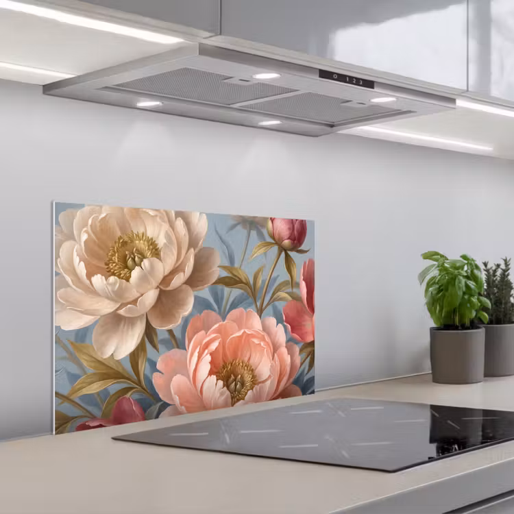 Bloemen - Roze - Beige - Modern - Natuur keuken achterwand spatscherm klein -3d_schuin