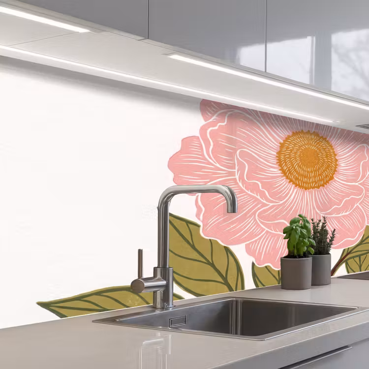 Keuken achterwand - Bloemen - Roze - Illustratie - Bloemen - Roze - Illustratie keuken achterwand 2 middel